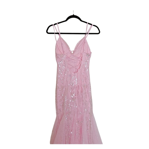 NWOT  - Lace Up Sequin & Beaded Corset Pink Mermaid PROM dress Women’s Size - XS - Picture 6 of 12